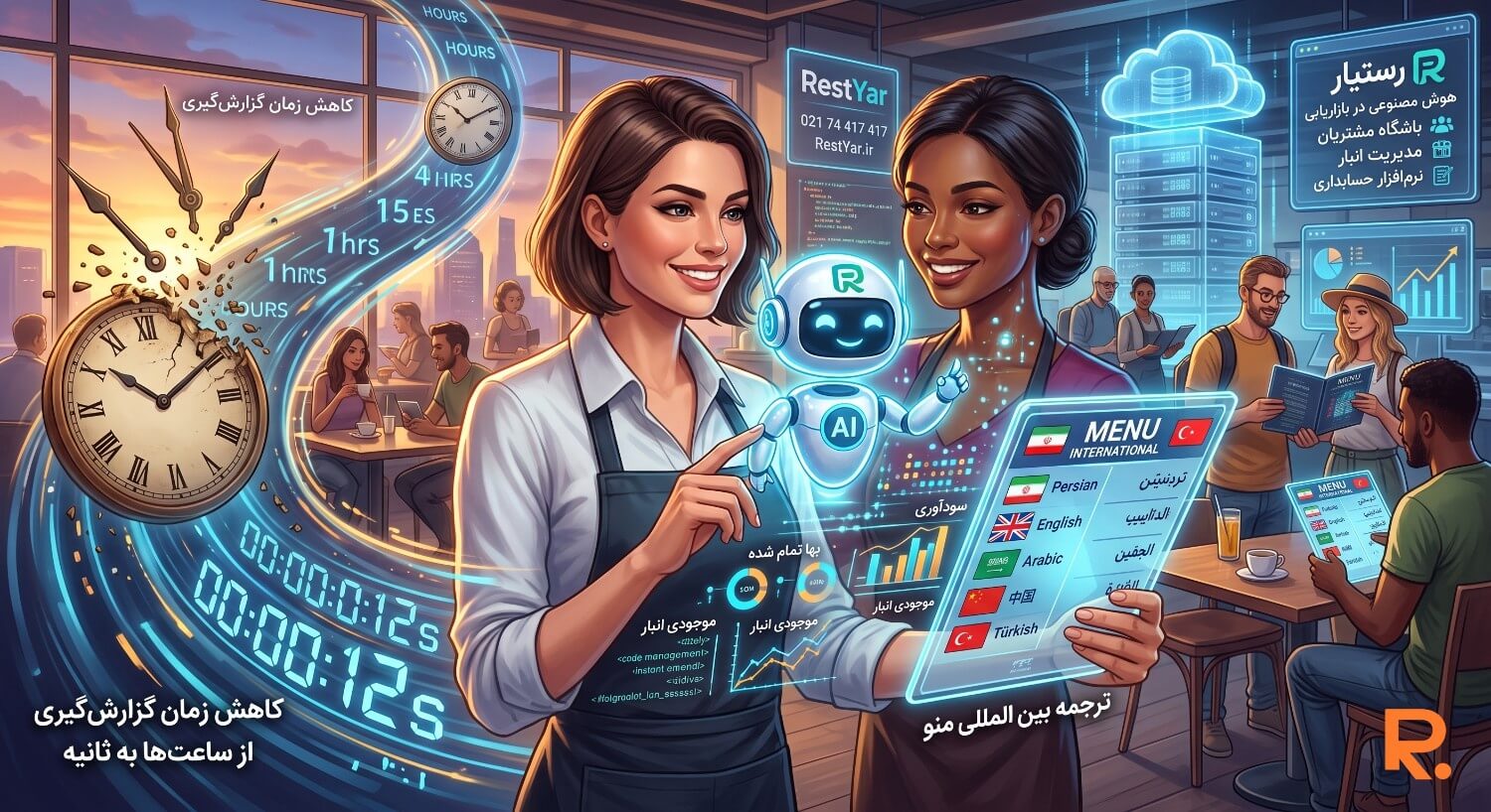 ترجمه بینالمللی منو و چتبات مدیریتی AI رستیار